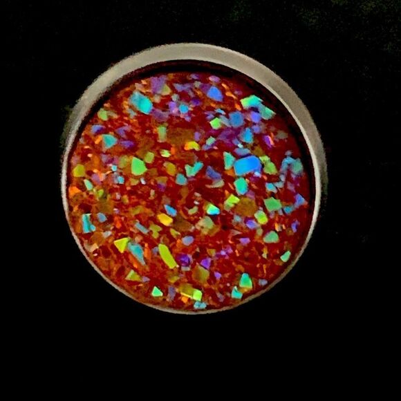 Men’s Crushed Orange Crystal Studs, Iced Out Hip Hop Round Faux Druzy Earrings - Picture 4 of 11